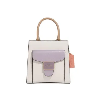 COACH Pepper Cow Leather Sheet Music Bag, Handbag, Shoulder Bag, Crossbody Bag Trumpets Women's White & Lilac Purple