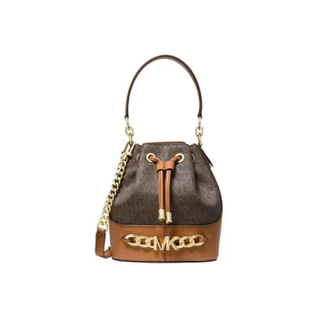 MICHAEL KORS Cow Leather Shoulder Bag, Crossbody Bag, Handbag Trumpets Women's Dark Brown & Acorn Brown