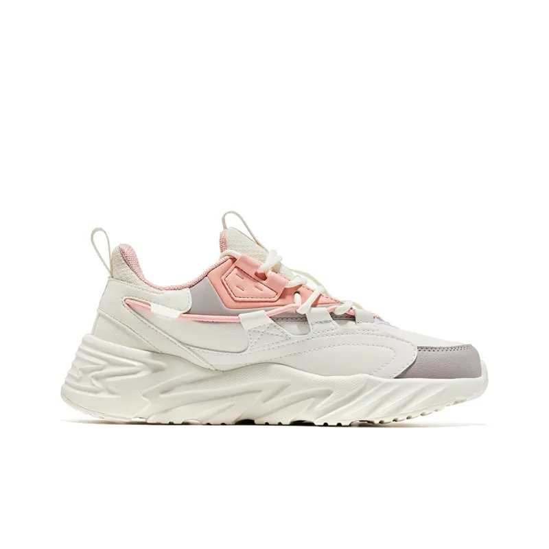 Erke Wear-Resistant Slip-Resistant Cushioning Breathable Low-Top Running Shoes Women's White Mineral Powder-1