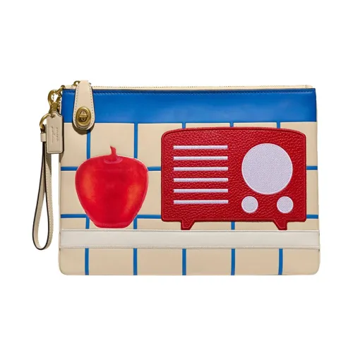 COACH Tom Wesselmann Collaboration Wristlet Leather Wrist Bag Coin Purse Clutch Large Size Unisex Ecru