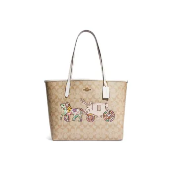 COACH City Artificial Leather Tote Bag, Shopping Bag, Shoulder Bag, Handbag Large Size Women's Khaki