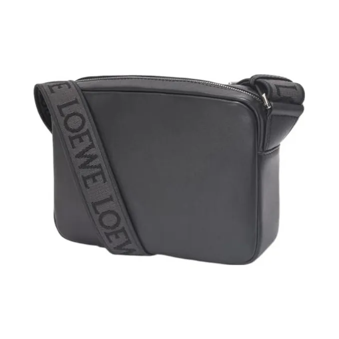 LOEWE Military Cow Leather With Jacquard Fabric Messenger Bag, Crossbody Bag, Shoulder Bag Trumpets Men's Black-2