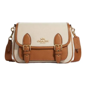 COACH Lucy Fabric With Cow Leather Shoulder Bag Crossbody Bag Small Size Women's Beige & Brown
