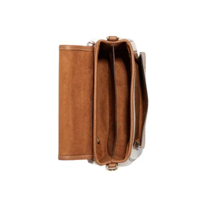 COACH Lucy Fabric With Cow Leather Shoulder Bag Crossbody Bag Small Size Women's Beige & Brown-2