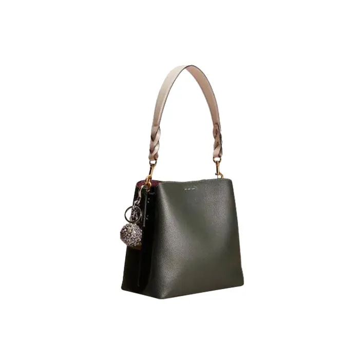 COACH Willow Pebbled Leather Shoulder Bag Medium Size Women's Amazon Green-1
