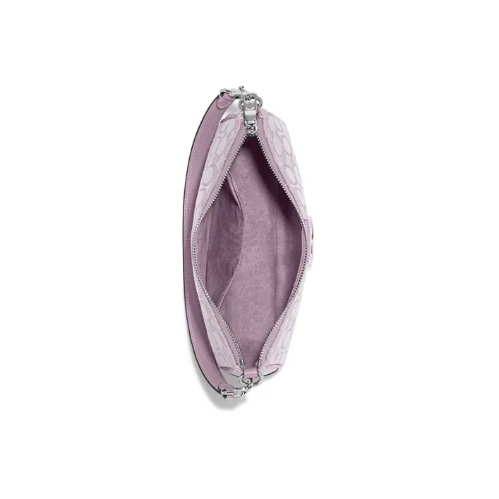 COACH Lonnie Jacquard Fabric With Leather Shoulder Bag Portable Crossbody Bag Shoulder Bag Women's Lilac Purple-2