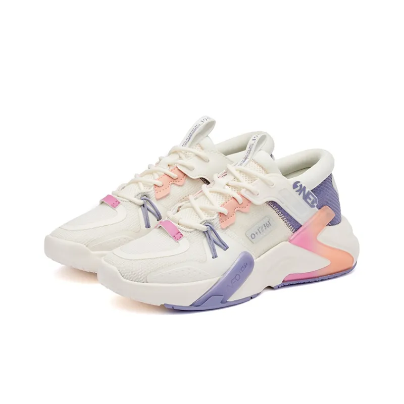 361° Casual Shoes Women's Low Top Feather White/Pink Purple Gray-3