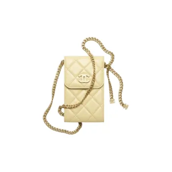 CHANEL 22P Sheepskin Chain Cell Phone Pouch Women's Light Yellow