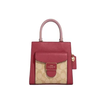 COACH Pepper Cow Leather Crossbody Bag Small Size Women's Khaki Monogram & Rouge Red