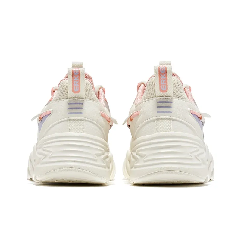 Erke Wear-Resistant Slip-Resistant Cushioning Breathable Low-Top Running Shoes Women's White Mineral Powder-3