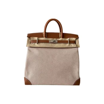 HERMES Hac Canvas With Leather Birkin Bag Handbags Regular Women's Beige/Gold Brown