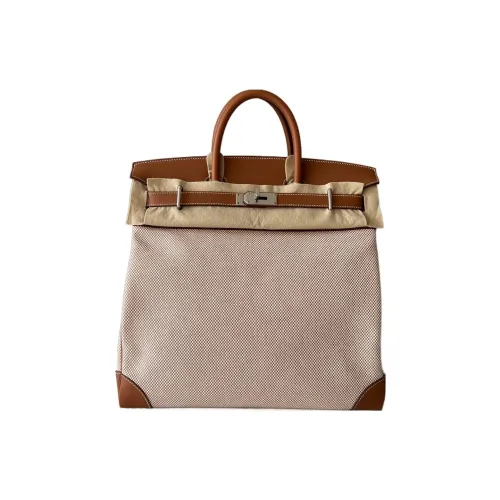 HERMES Hac Canvas With Leather Birkin Bag Handbags Regular Women's Beige/Gold Brown