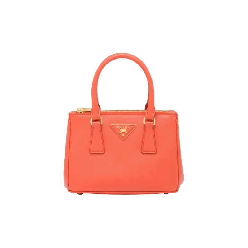 PRADA Saffiano Leather Handbag Shoulder Bag Crossbody Bag Mini Women's Orange-0
