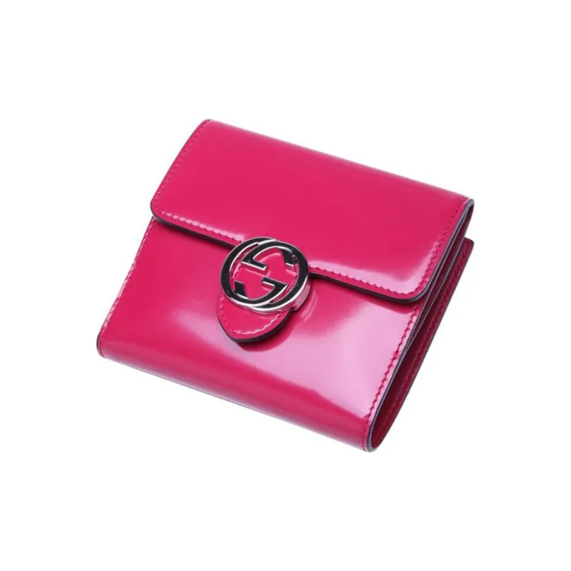 GUCCI Patent Leather Card Holder Wallet Women's Pink-2