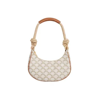 CELINE Canvas Crescent Bag, Shoulder Bag Medium Size Women's White