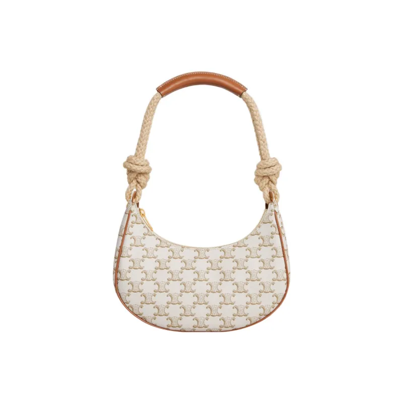 CELINE Canvas Crescent Bag, Shoulder Bag Medium Size Women's White-0