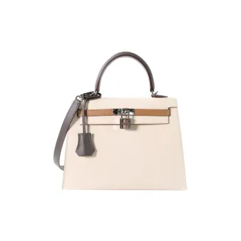 HERMES Kelly Epsom Leather Kelly Bag Handbag 25 Women's Cream White/Milk Tea/Rain Cloud Gray