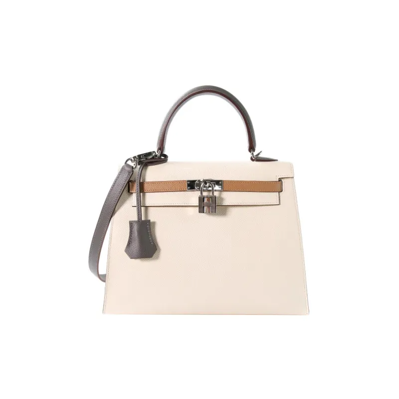 HERMES Kelly Epsom Leather Kelly Bag Handbag 25 Women's Cream White/Milk Tea/Rain Cloud Gray-0