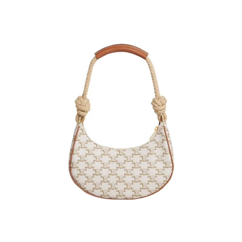 CELINE Canvas Crescent Bag, Shoulder Bag Medium Size Women's White-2