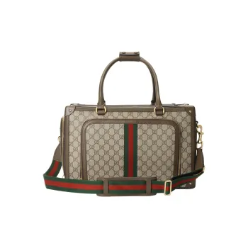 GUCCI Canvas With Leather Canvas Bag, Crossbody Bag Small Size Unisex Ebony