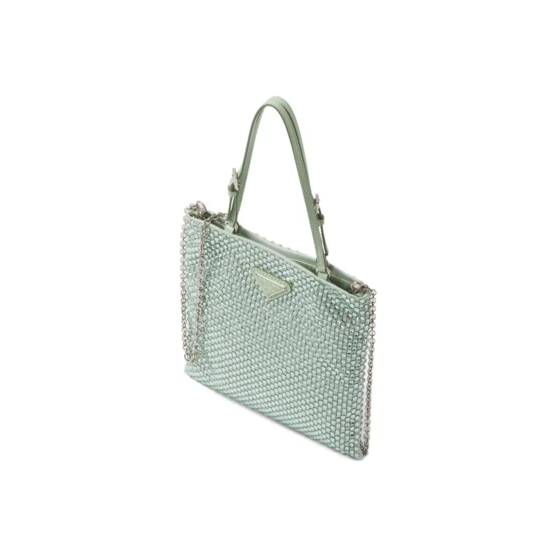 PRADA Embellished Satin Handbag Aqua-2