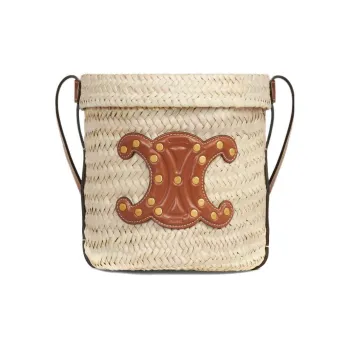 CELINE Palm Leaf With Cow Leather Accents Bucket Bags Crossbody Bag Shoulder Bag Women's Natural Color & Tan
