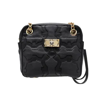 FERRAGAMO Hammered Texture Calfskin Crossbody Bag, Shoulder Bag Women's Black