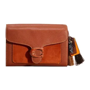 COACH Tabby Leather With Suede Crossbody Bag Trumpets Women's Orange Brown