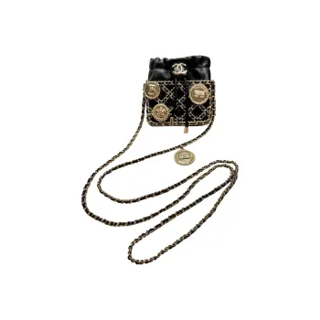 CHANEL Leather Gold Coin Purse Crossbody Bag Women's Black