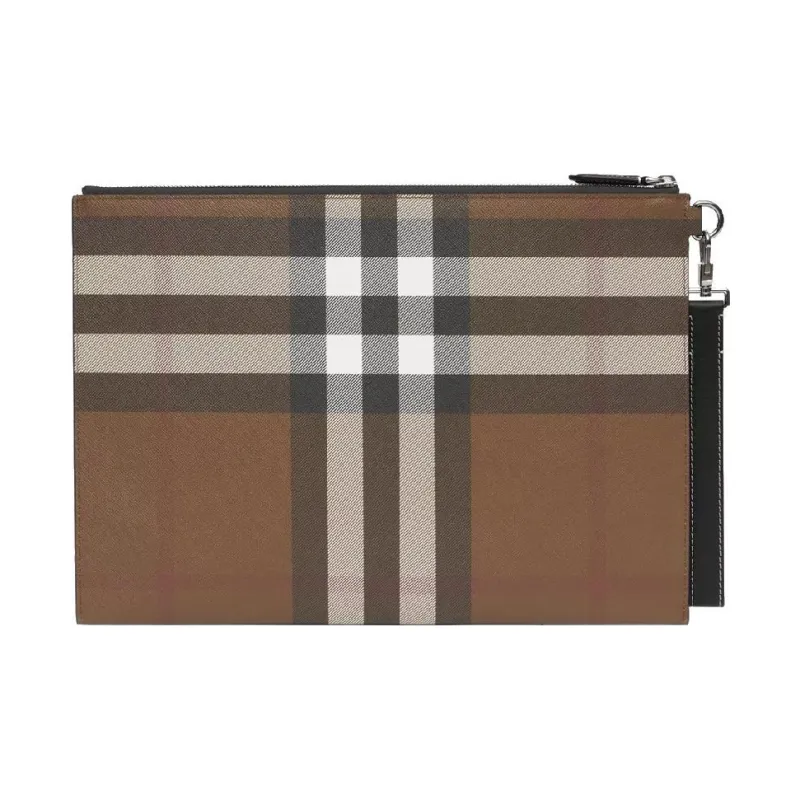Burberry Leather Trim Clutch Regular Unisex Brown-1