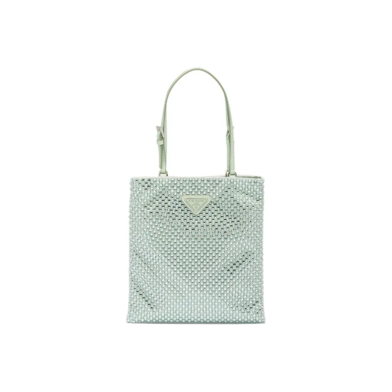 PRADA Embellished Satin Handbag Aqua-0