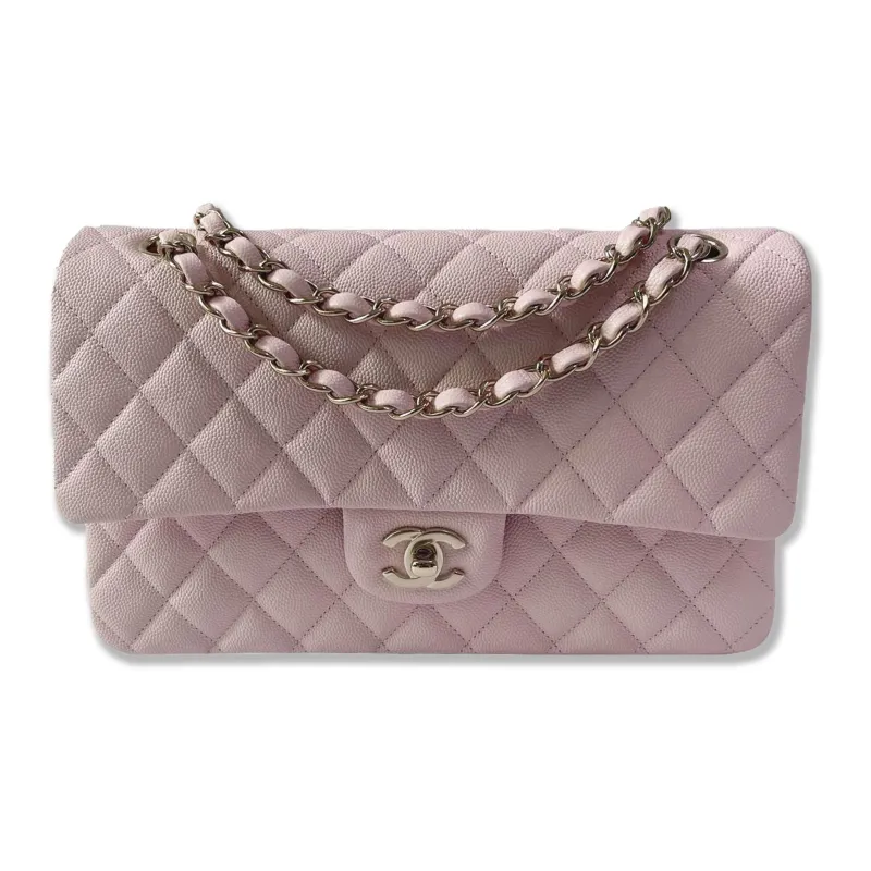 CHANEL Classic Flap CF Grain Embossed Cow Leather Shoulder Bag, Crossbody Bag Medium Size Women's Pink-0