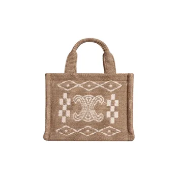 CELINE Cabas Textile Cow Leather Tote Bag Shopping Bag Handbag Small Size Women's Beige White