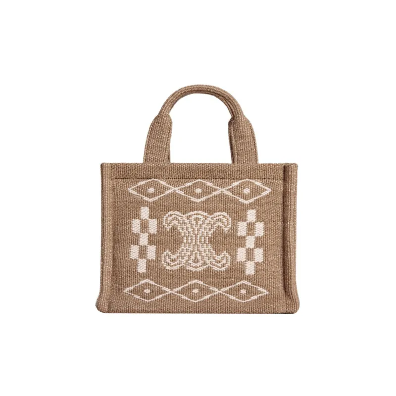 CELINE Cabas Textile, Cow Leather Tote Bag, Shopping Bag, Handbag Trumpets Women's Beige White-0