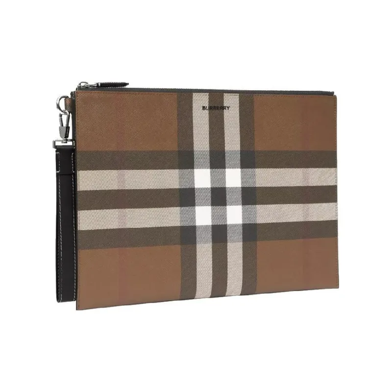 Burberry Leather Trim Clutch Regular Unisex Brown-2
