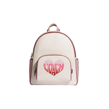 COACH Court Cow Leather With Textile Backpack Large Size Women's White & Pink