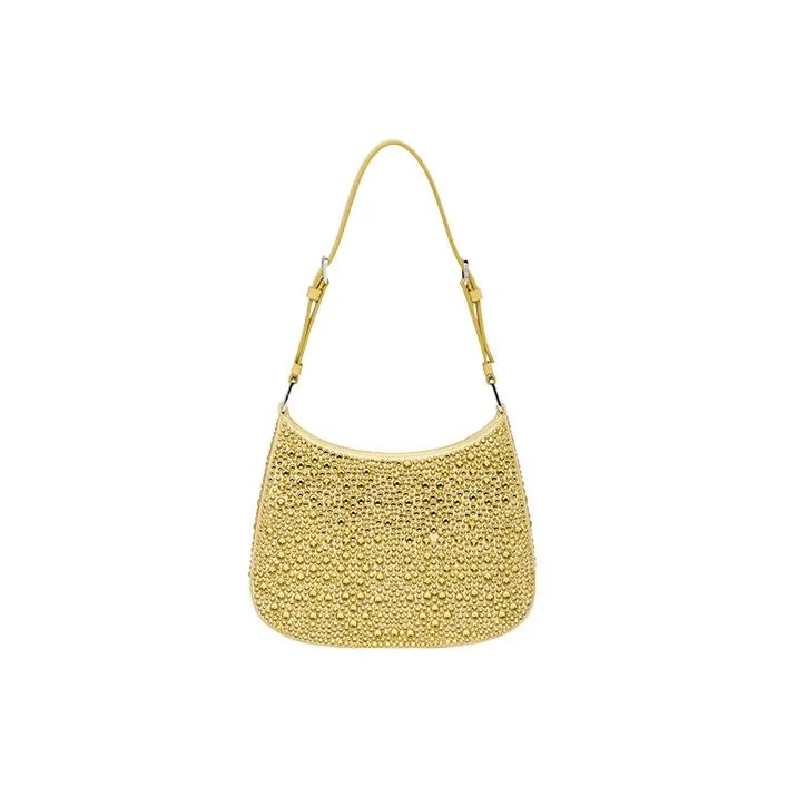 PRADA Cleo Satin Bag With Appliques Pineapple Yellow-1