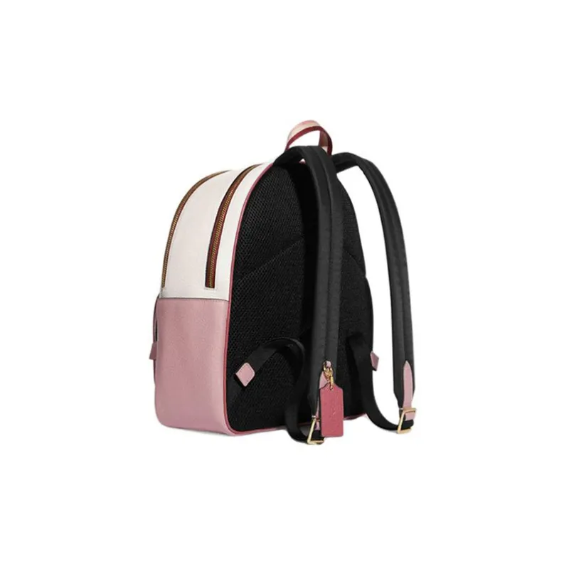 COACH Court Cow Leather With Textile Backpack Large Size Women's White & Pink-1