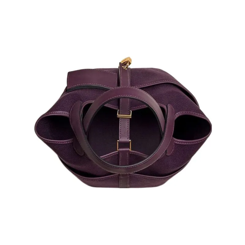 HERMES Picotin Canvas With Swift Calfskin Basket Bag Handbag Bucket Bag 18 Women's Grape Purple/Blackcurrant Purple-1
