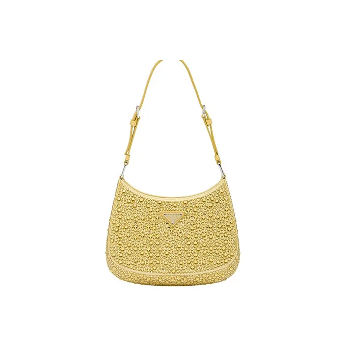 PRADA Cleo Satin Bag With Appliques Pineapple Yellow-0