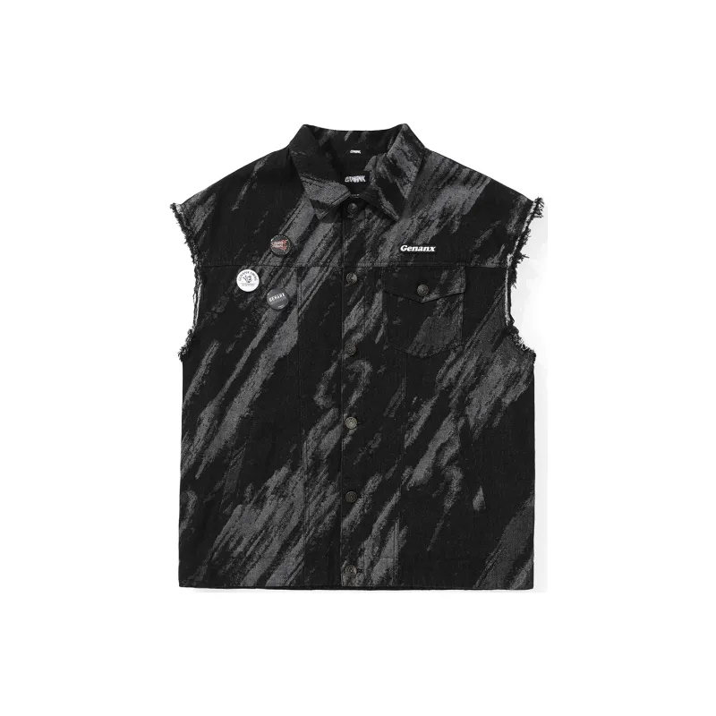 GENANX Lapel Loose Fit Vest Unisex Black Gray Color-1