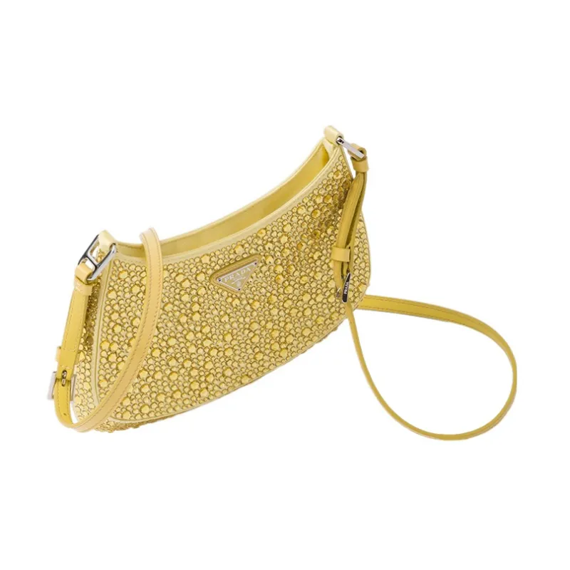 PRADA Cleo Satin Bag With Appliques Pineapple Yellow-2