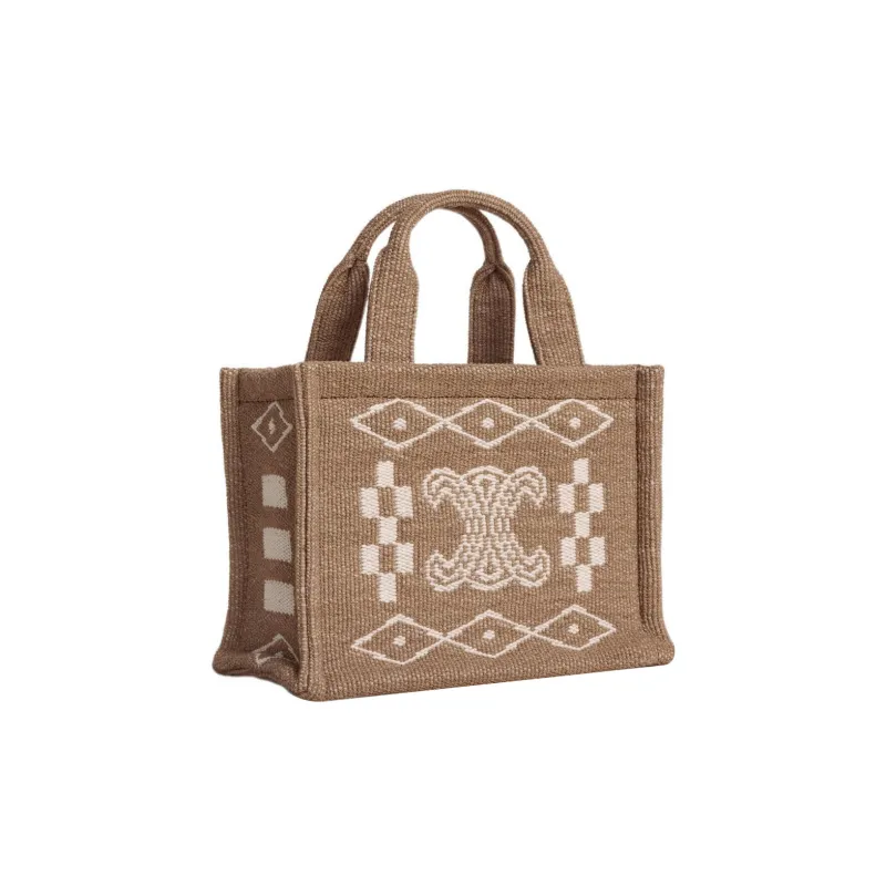 CELINE Cabas Textile, Cow Leather Tote Bag, Shopping Bag, Handbag Trumpets Women's Beige White-1