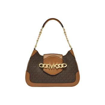 MICHAEL KORS Hally Cow Leather Shoulder Bag, Chain Bag, Shoulder Bag Women's Dark Brown/Acorn Brown