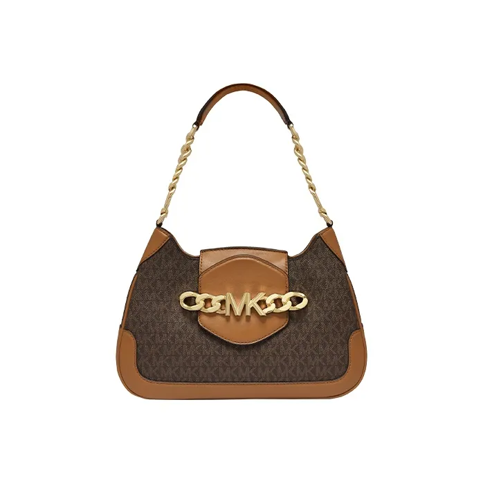 MICHAEL KORS Hally Cow Leather Shoulder Bag, Chain Bag, Shoulder Bag Women's Dark Brown/Acorn Brown-0