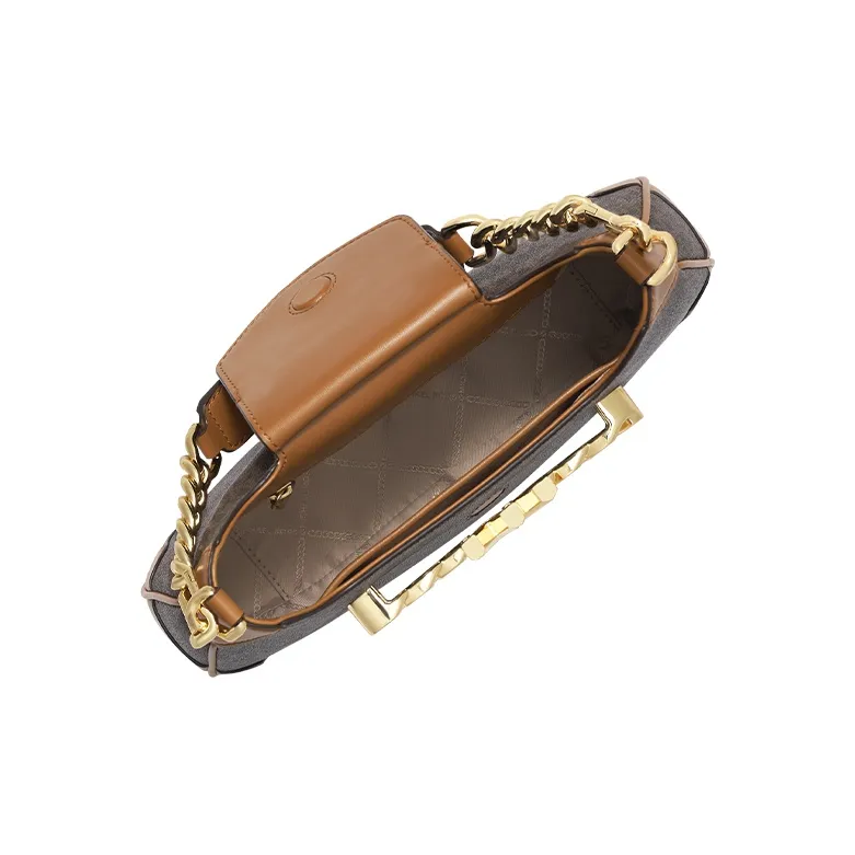 MICHAEL KORS Hally Cow Leather Shoulder Bag, Chain Bag, Shoulder Bag Women's Dark Brown/Acorn Brown-3