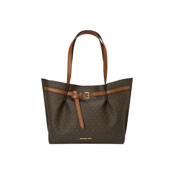 MICHAEL KORS Emilia Artificial Leather Tote Bag, Shopping Bag, Shoulder Bag Regular Women's Dark Brown/Leather Brown