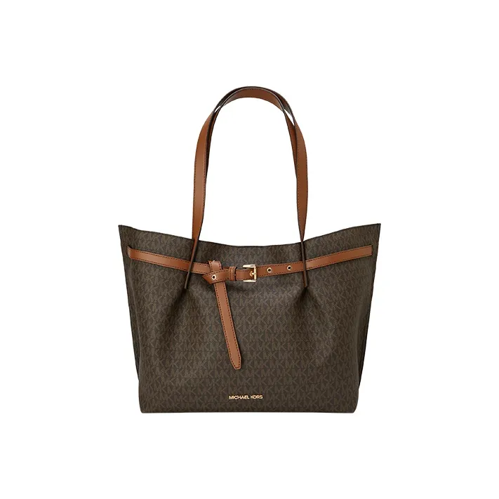MICHAEL KORS Emilia Artificial Leather Tote Bag, Shopping Bag, Shoulder Bag Regular Women's Dark Brown/Leather Brown-0
