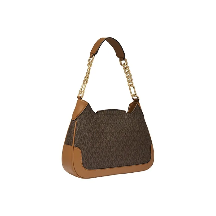 MICHAEL KORS Hally Cow Leather Shoulder Bag, Chain Bag, Shoulder Bag Women's Dark Brown/Acorn Brown-1