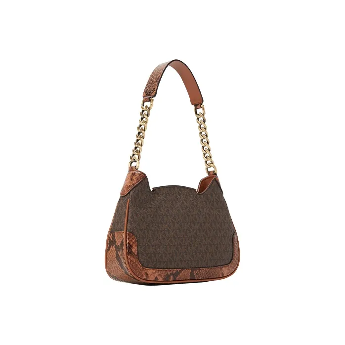 MICHAEL KORS Hally Cow Leather Shoulder Bag Women's Dark Brown & Acorn Brown-1